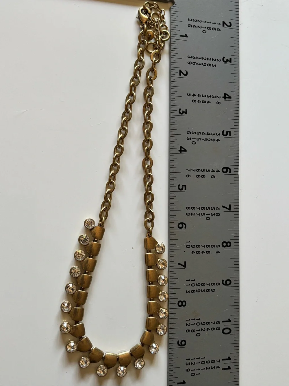 J.Crew Factory Gold & Crystal Statement Necklace Metallic Gold 18” + Extender
